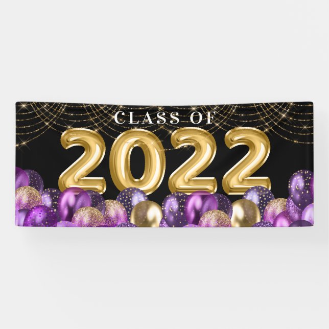 Gold- und Lila Glitzer-Klasse 2022 Abschluss Banner (Horizontal)