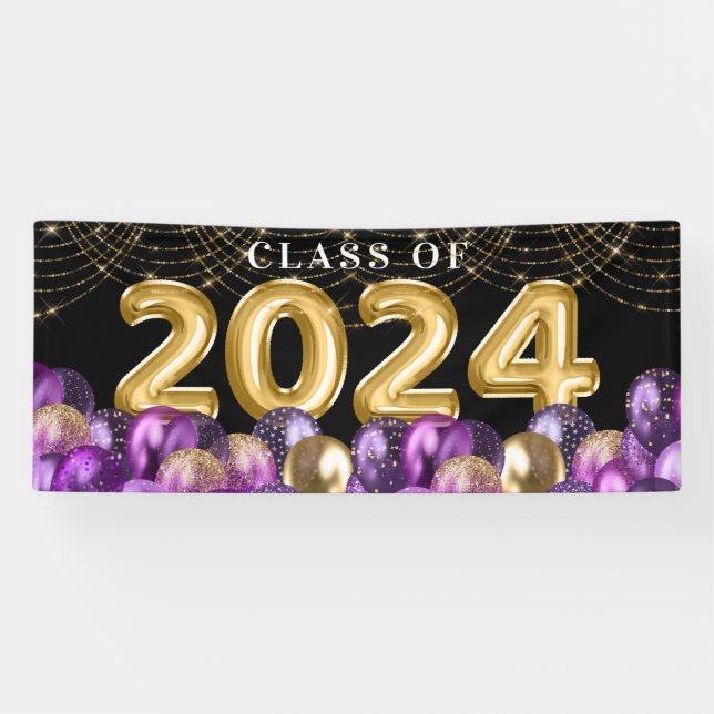 Gold- und Lila Glitzer-Klasse 2023 Abschluss Banner (Horizontal)