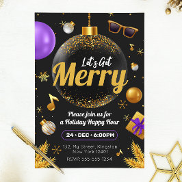 Gold und Lila Lasst uns frohen Weihnachtsspass bek Einladung
