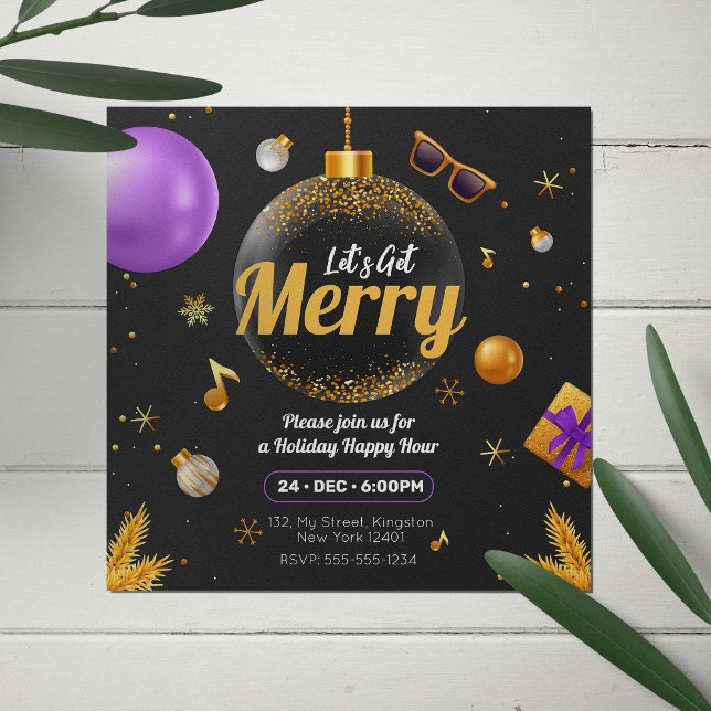 Gold und Lila Lasst uns frohen Weihnachtsspass bek Einladung (Von Creator hochgeladen)