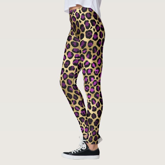 Gold und Lila Leopard Frauen drucken Leggings (Links)