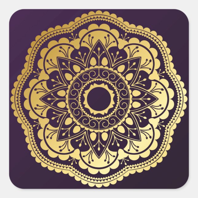 Gold und Lila Mandala Quadratischer Aufkleber (Vorderseite)