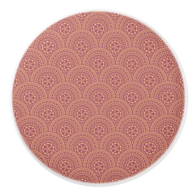 Gold und lila Mandala-Wellenmuster Keramikknauf (Vorderseite)