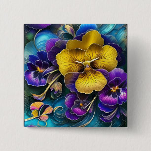 Gold und Lila Pansy Patch Button