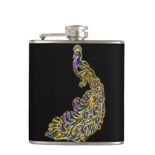 Gold und lila Pfau, die hell schimmern Flachmann