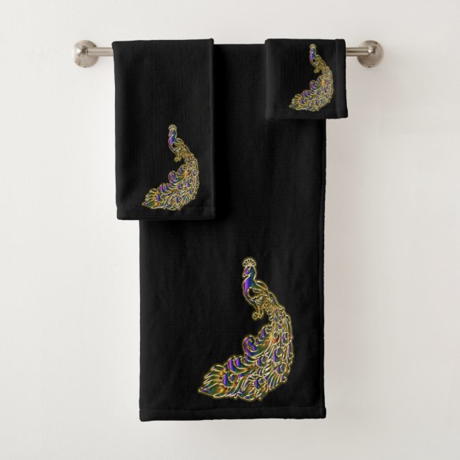 Gold und lila Pfau glitzern hell Badhandtuch Set (Insitu)