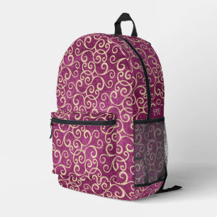 Gold und Lila rosa Damaskus Muster Niedlich Mit Mo Bedruckter Rucksack