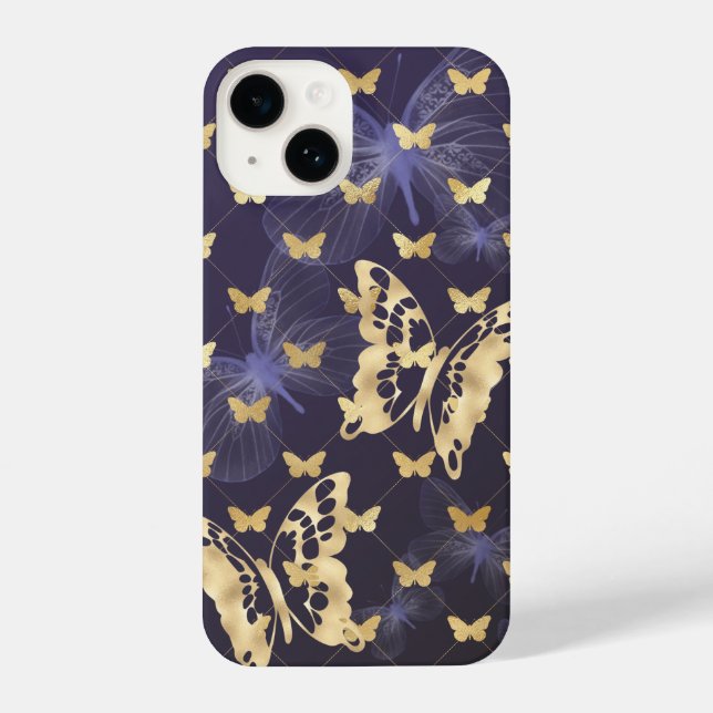 Gold und Lila Schmetterlinge iPhone 14 Hüllen Hülle (Rückseite)