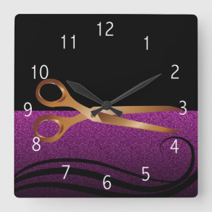 Gold und lila stilvolle Haarsalonuhr Quadratische Wanduhr