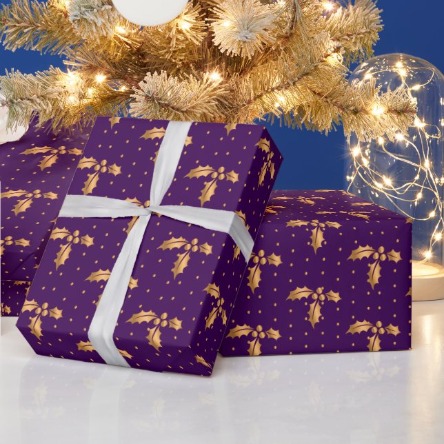 Gold und Lila Weihnachtsfeier Geschenkpapier (Feiertage)
