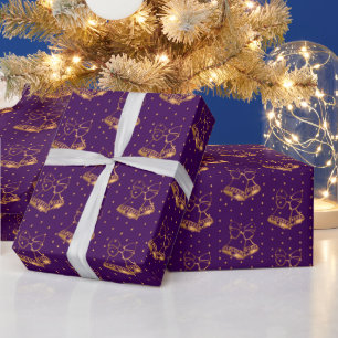 Gold und Lila Weihnachtsglocken Geschenkpapier