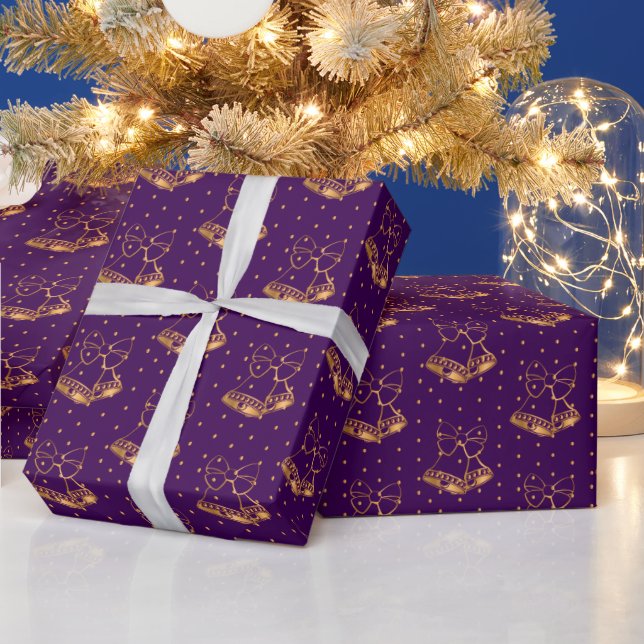 Gold und Lila Weihnachtsglocken Geschenkpapier (Feiertage)