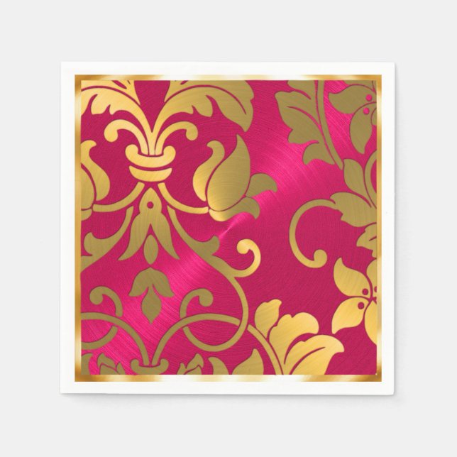 Gold und Magenta Rosa Damask Serviette (Vorderseite)