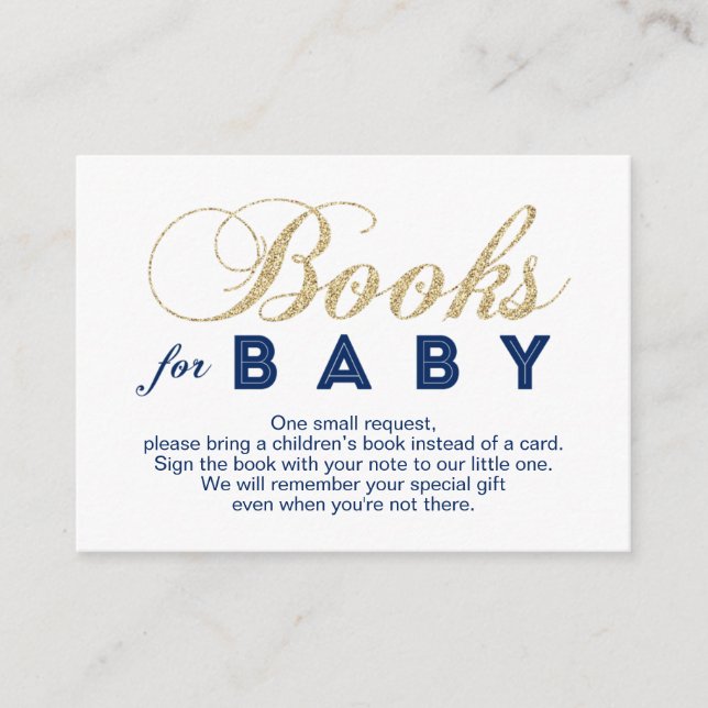 Gold und Marine | Babydusche Bringen Sie eine Buch Begleitkarte (Vorderseite)