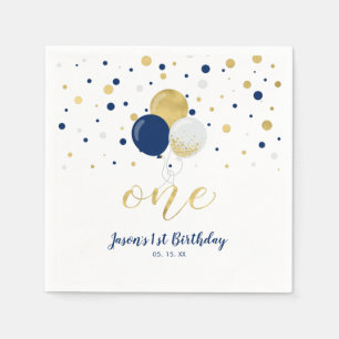 Gold und Marine   Balloons, Confetti Junge 1. Gebu Serviette