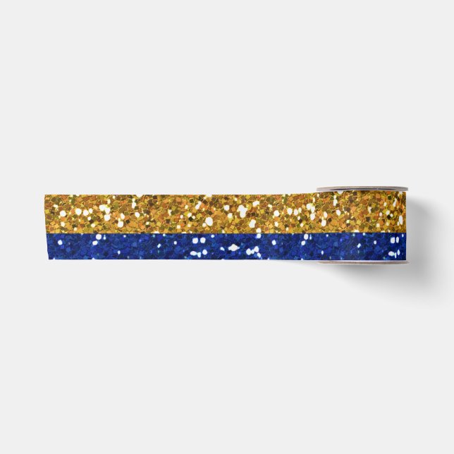 Gold-und Marine-Blau-Glitzer-Streifen gedruckt Satinband (Vorderseite)