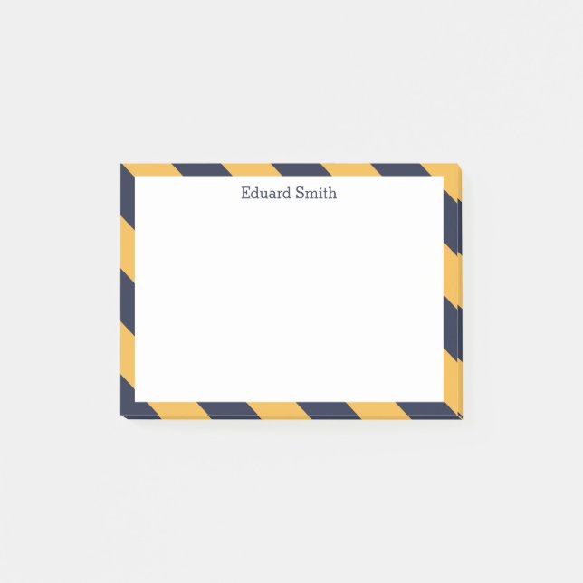 Gold-und Marine-blaue Streifen personalisiert Post-it Klebezettel (Vorderseite)