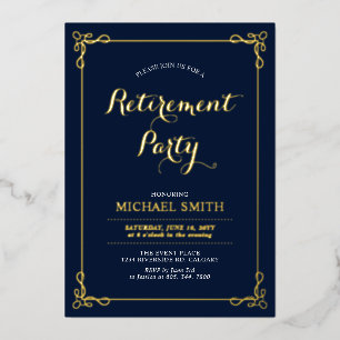 Gold und Marine   Elegantes Classy Rentirement Par Folieneinladung