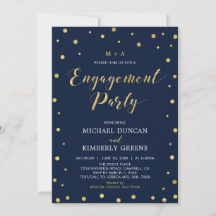 Gold und Marine   Modern Confetti Engagement Party Einladung