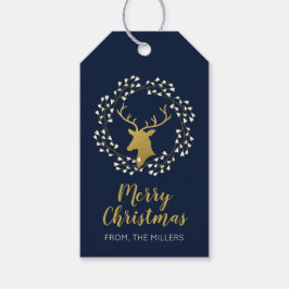 Gold und Marine | Modern Deer Frohe Weihnachtsgesc Geschenkanhänger