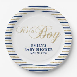 Gold und Marine | Moderne Babydusche Party Plättch Pappteller