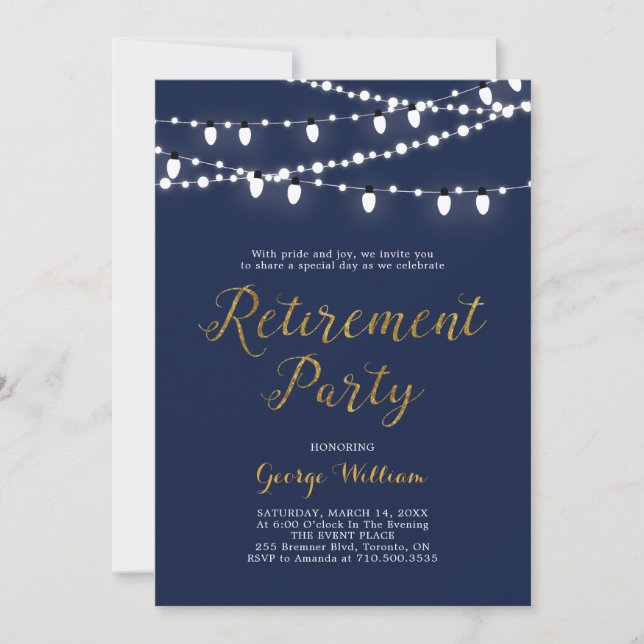 Gold und Marine | Moderne Party Einladung für Alte (Vorderseite)
