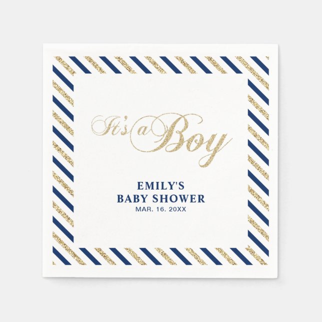 Gold und Marine | Modernes Baby-Duschpapier Napkin Serviette (Vorderseite)