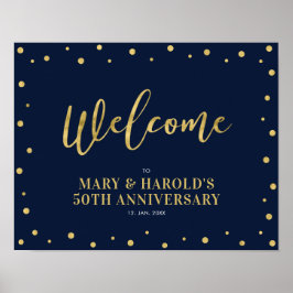 Gold und Marine | Modernes Confetti Welcome Party  Poster