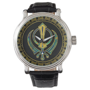 Gold und Marmor-Khanda-Symbol Armbanduhr