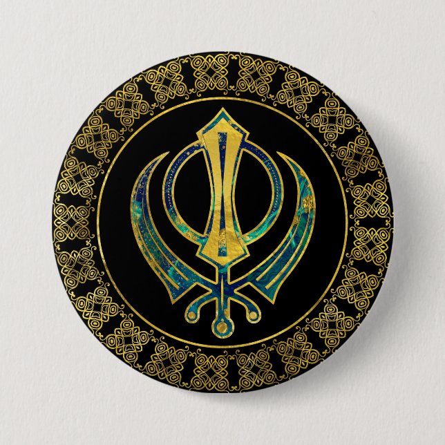 Gold- und Marmor Khanda Symbol Button (Vorderseite)