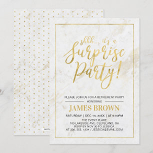 Gold und Marmor   Modern Surprise Retirement Party Einladung