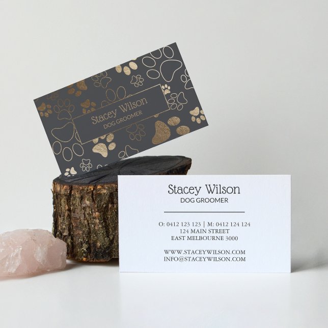 Gold und Mid Grau Pet Salon Paw Print Visitenkarte (Von Creator hochgeladen)