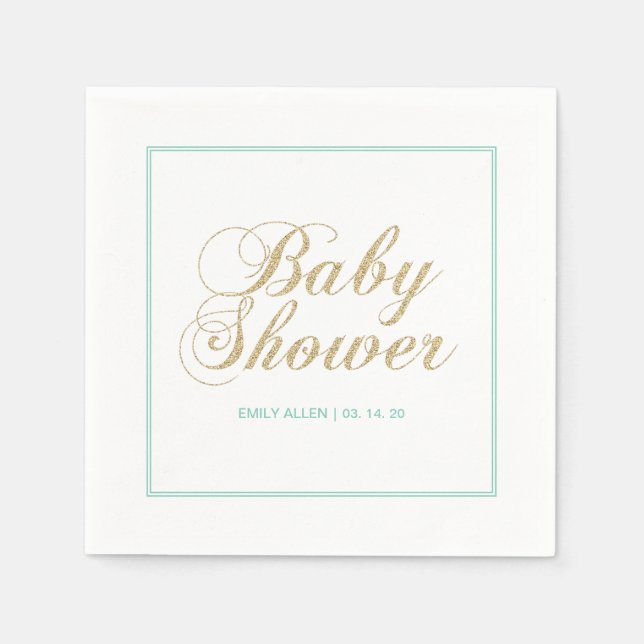 Gold und Minze | Modernes Baby-Duschpapier Napkin Serviette (Vorderseite)