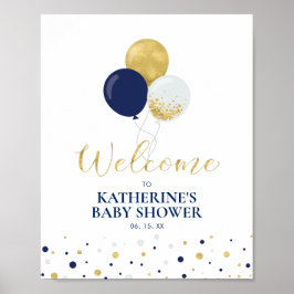 Gold und Navy | Baby-Dusche Willkommen Poster