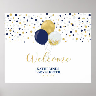 Gold- und Navy-Balloons Moderne Babyparty Begrüßun Poster