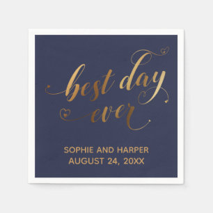 Gold und Navy Best Day Ever, Kalligraphie mit Herz Serviette