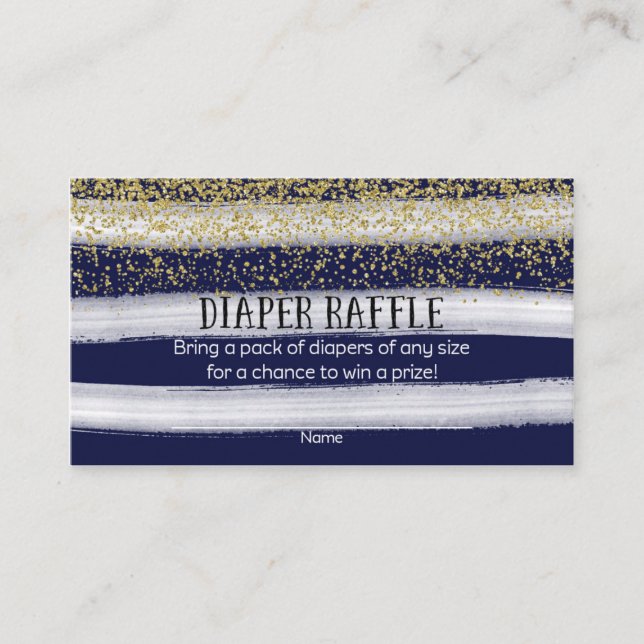 Gold und Navy Blue Baby Dusche Windeln Raffle Begleitkarte (Vorderseite)