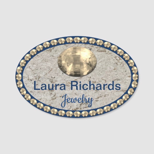 Gold und Navy Blue Bling NAME TAG Namensschild (Vorderseite)