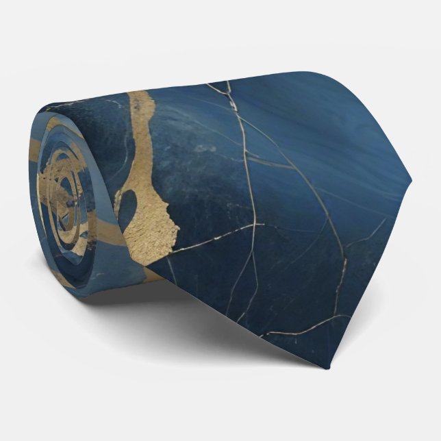Gold und Navy Blue Chic Krawatte (Gerollt)