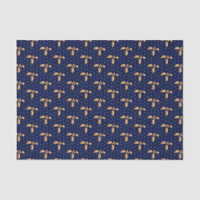Gold und Navy Blue Christmas Holly Seidenpapier (Vorderseite)