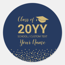 Gold und Navy Blue | Confetti Graduation Party Gun Runder Aufkleber