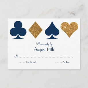 Gold und Navy Blue Las Vegas Wedding Repcard RSVP Karte