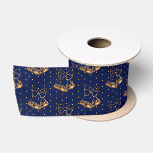 Gold und Navy Blue Weihnachtsglocken Satinband