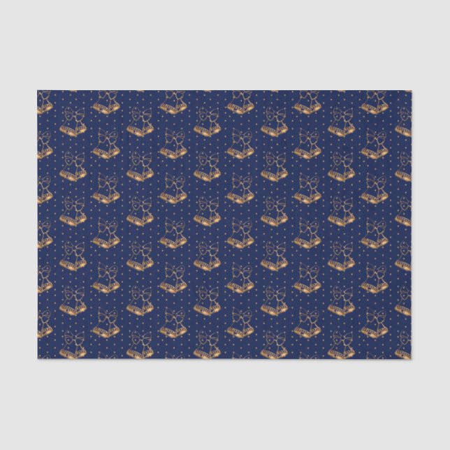 Gold und Navy Blue Weihnachtsglocken Seidenpapier (Vorderseite)