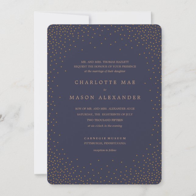 GOLD UND NAVY CONFETTI Hochzeit Einladung (Vorderseite)