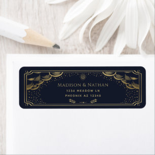 Gold- und Navy-elegante Tarot-Hochzeitsetiketten