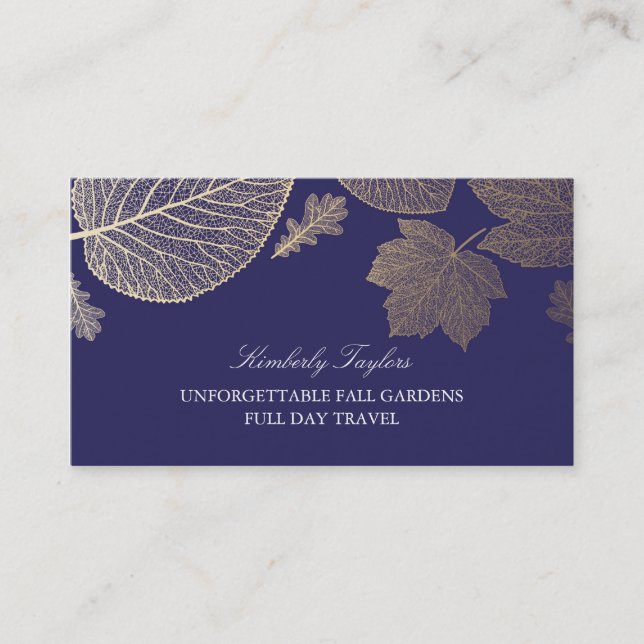 Gold und Navy Herbstlaubs Elegant Visitenkarte (Vorderseite)