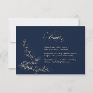 Gold- und Navy-Hochzeits-Details-Karte Karte