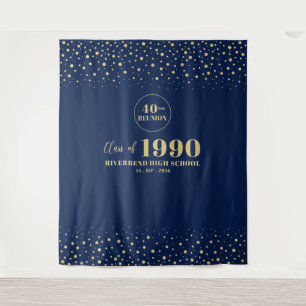 Gold- und Navy-Konfetti-Abschlussfeier-Party-Hinte Wandteppich