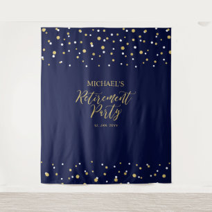 Gold- und Navy-Konfetti-Ruhestandsfeier-Hintergrun Wandteppich
